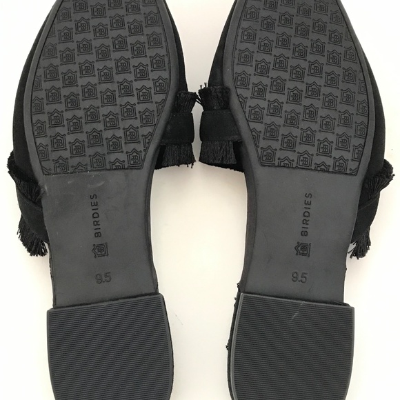 BIRDIES The Ani Black Fringe Suede Slippers Slip On Slide Mule Women’s Size 9.5 - Picture 15 of 16